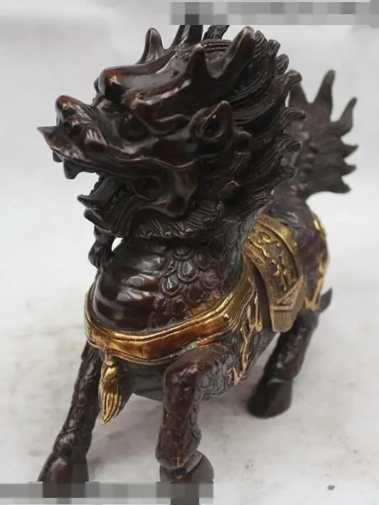 

S02816 11" Chinese Purple Bronze Gild Fengshui Dragon Kylin Beast Unicorn Pixiu Statue (B0413)