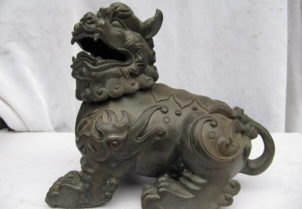 

Collectible bronze lion statue S0868 Chinese pure bronze Carved Evil Fu Foo Dog lion censer incense burner Statue (B0413)