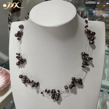 

JYX Natural Babysbreath pearl necklace with red garnet ten strands style for women