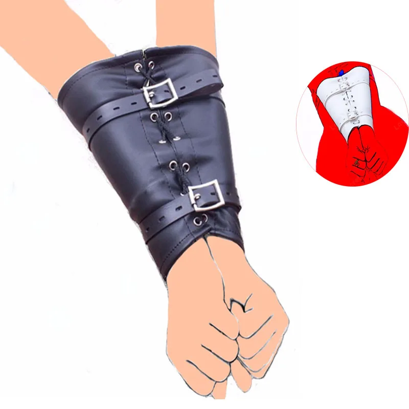 Soft Black / White PU Leather Wrists Arm Binder Cuff Bondage Harness Restraint BDSM Costume Tight Single Glove Straight Jacket |