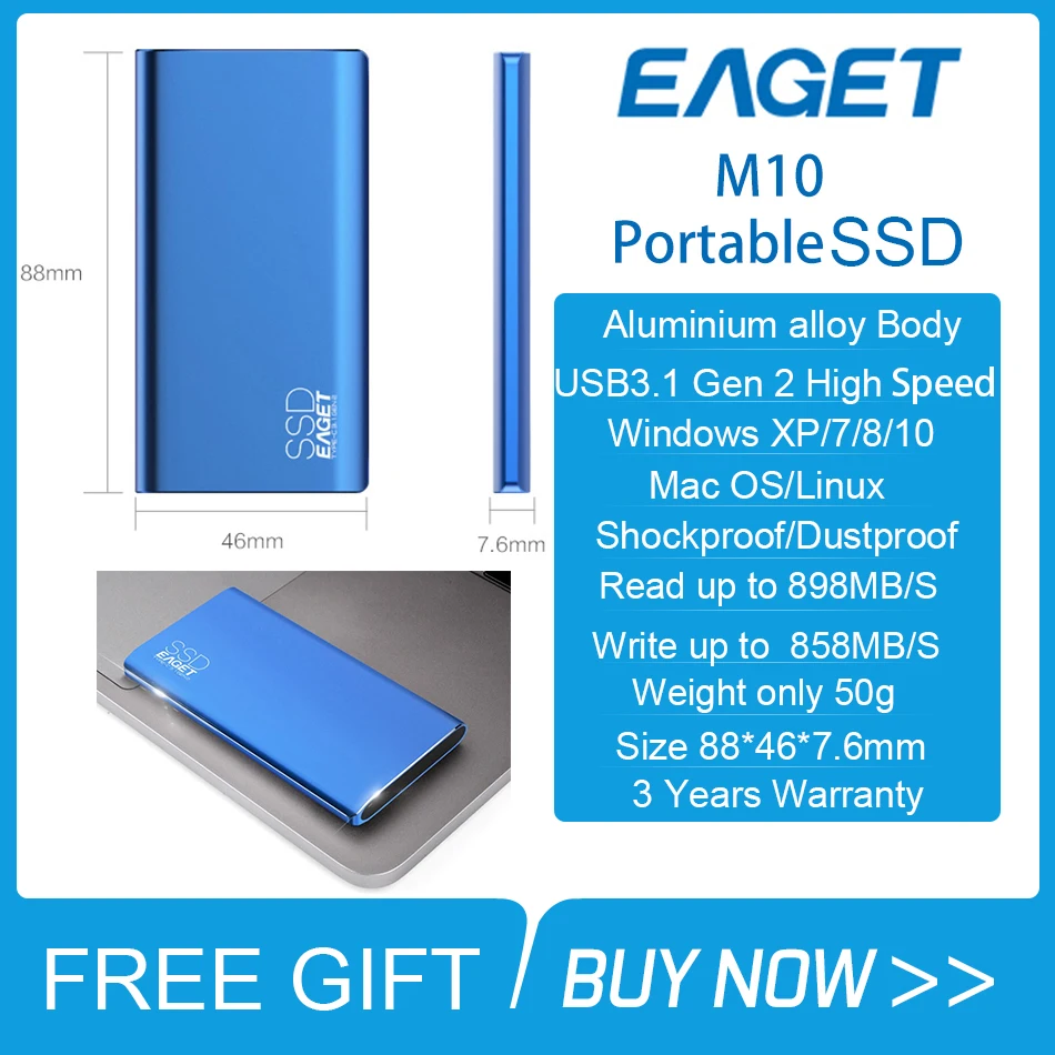 Eaget M10 супер высокая скорость внешней SSD USB 3,1 Gen 2 Тип жесткого диска-C 512 ГБ 1 ТБ Портативный SSD металлический корпус для Macbook PC