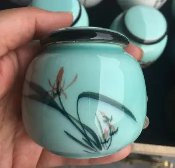 

10*9cm Chinese Exquisite Hand Painted pattern porcelain Tea cans