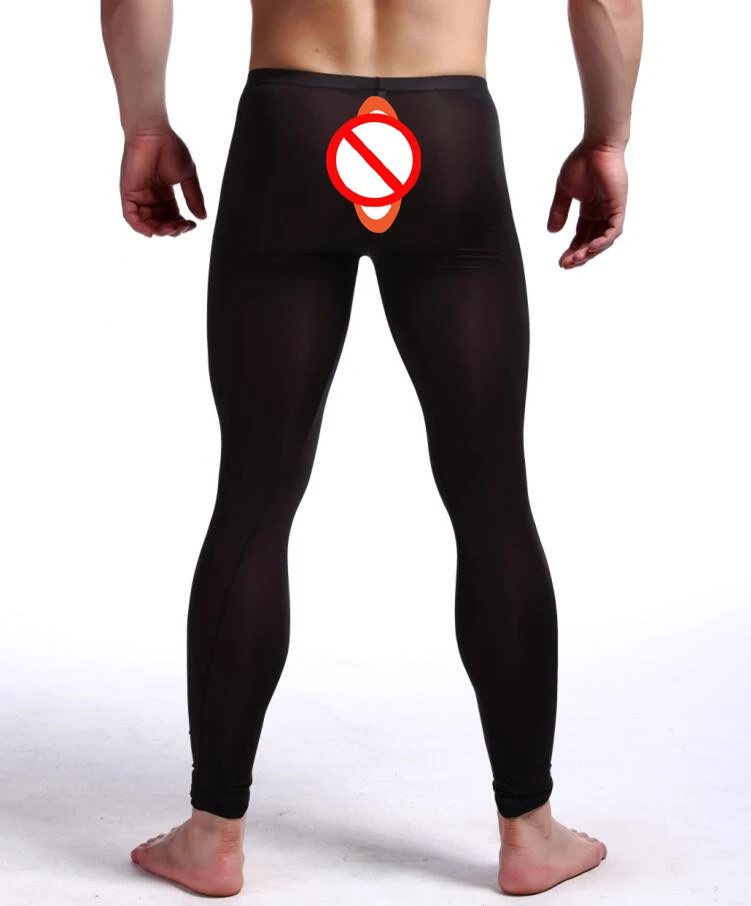 fleece long johns New Men's Brand Sexy Nylon Transparent Long Johns Homme Lce Silk Sheer Leggings Bottoms Gay Spandex Lounge Tights Underwear merino wool long johns