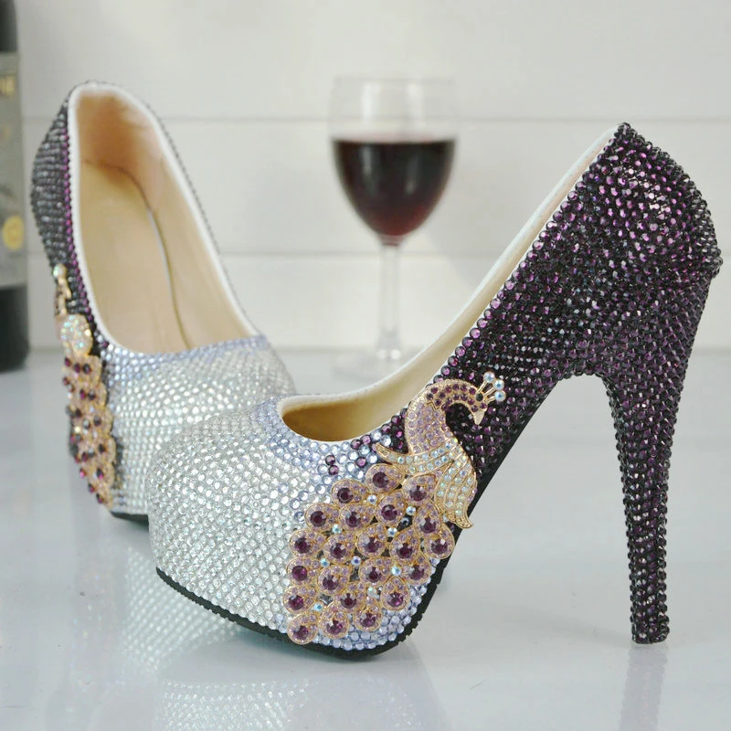 Purple And Silver Rhinestone High Heel Shoes Wedding Party Pumps Purple And Silver Rhinestone High Heel Shoes Wedding Party Pumps Bridal Formal Dress Cinderella Prom Plus Size 45 In Women S From On