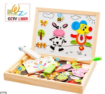 

Multifunctional Wooden Toys Educational Magnetic Puzzle Animal Children Kids Jigsaw Baby Drawing Easel Board