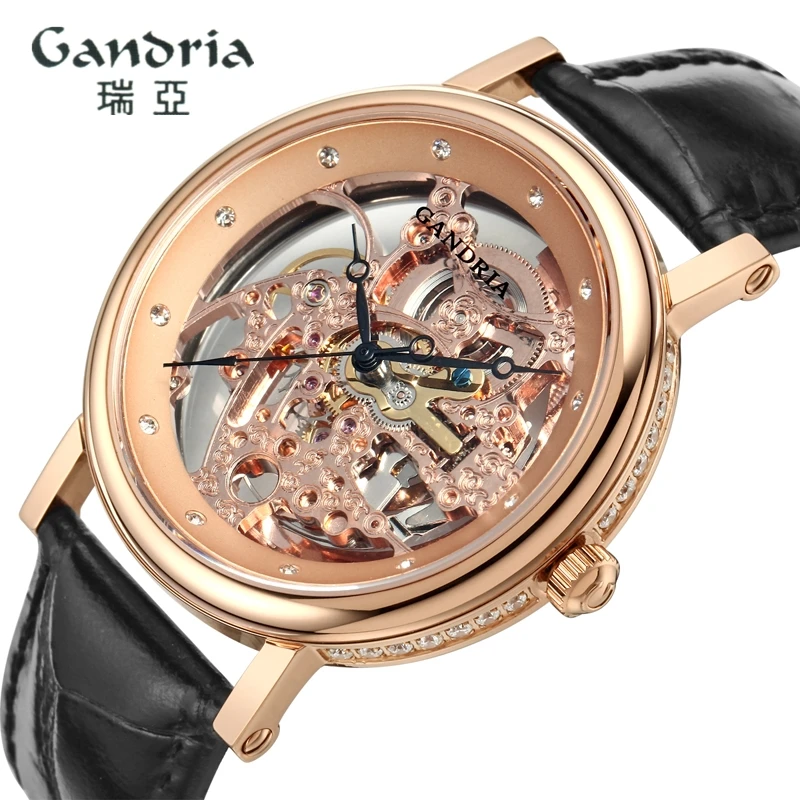 

Couple Watch GRANDIA Brand luxury rhinestone couple watches waterproof leather sapphire mirror automatic mechanical watch 6037