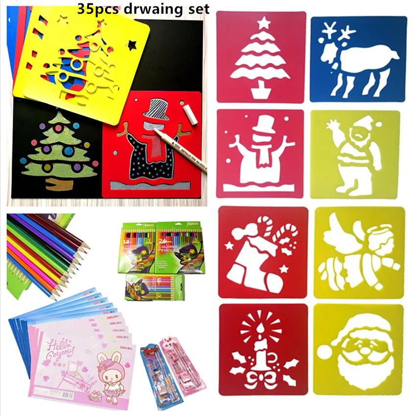 

35pcs Stationery Ruler School Painting Supplies Plastic DIY Graphic Template Drafting Tool Set Drawing Learning Set Toy