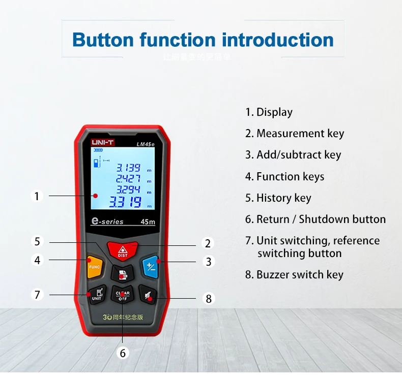 UNI-T 45 м цифровой лазерный дальномер линейка строительство рулетка большой ЖК-дисплей подсветка