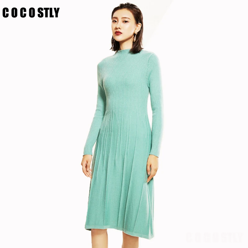 

Fashion 2018 Women Dress Autumn Winter Sweater Dresses Slim Half Turtleneck Sexy Bodycon Solid Color Robe Knitted Dress