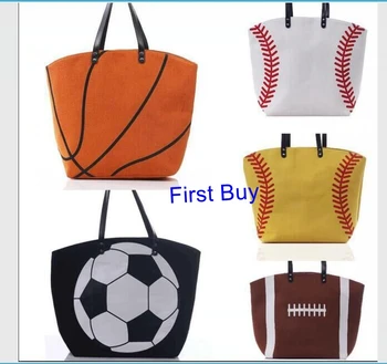 

5pcs/lot cotton canvas high quality women monogram sport baseball softball basketball handbags Summer gift outdoor travel tote