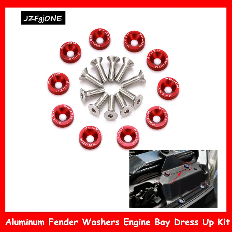 

10 Set Red Aluminum Fender Washers Engine Bay Dress Up Kit M6 20mm Bolt/Screw