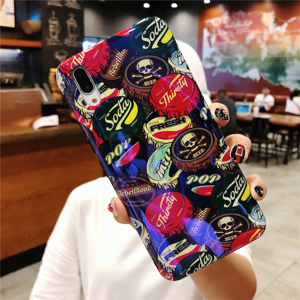 Case For iPhone X XS MAX XR Japanese Street Trend 3D Relief Painted Beer Drink Phone 6s 7 8 Plus Blue Light |