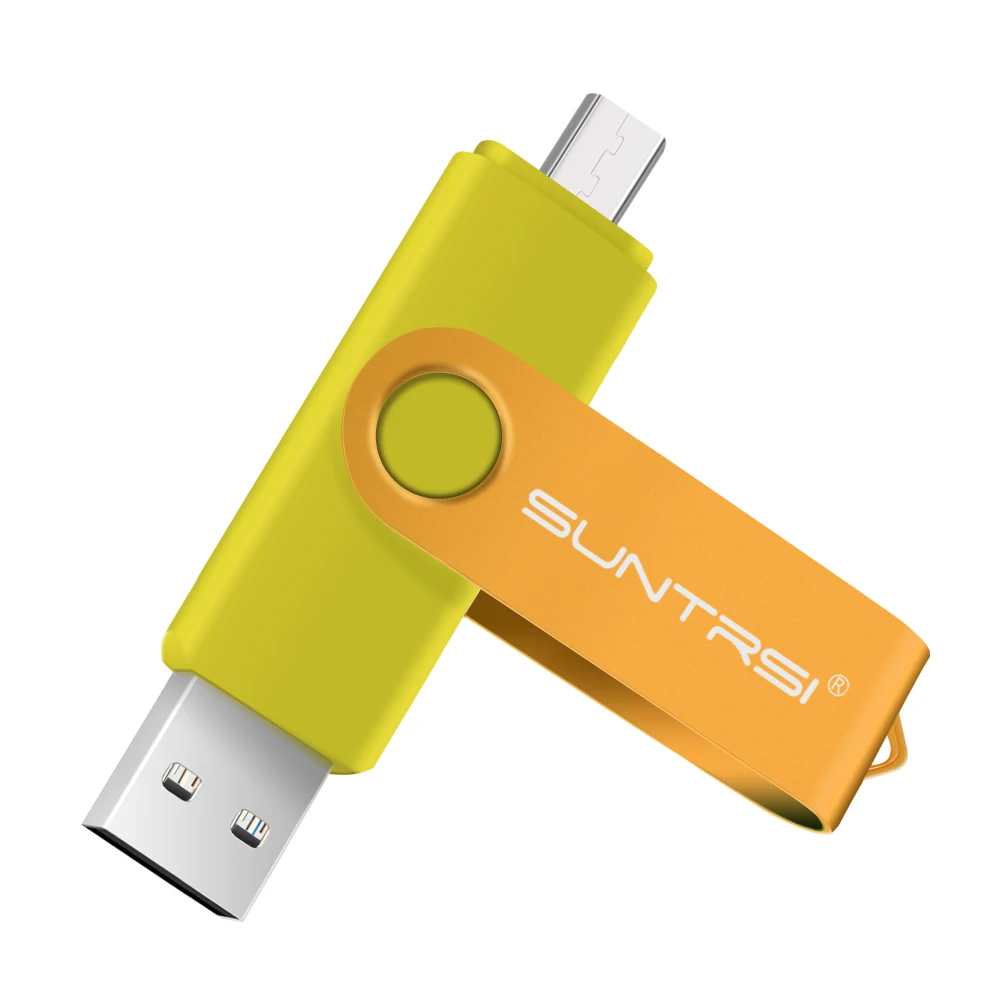 Suntrsi OTG USB флеш-накопитель 32 Гб 16 Гб Флешка для смартфона/планшета/ПК USB2.0 Поворотная USB флешка 64 ГБ 8 ГБ реальная емкость - Цвет: yellow