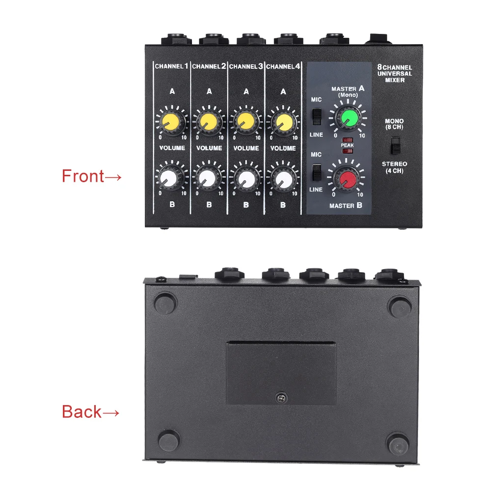 Небольшой микшерный пульт ультра-компактный низкий уровень шума 8 каналов мини аудио звук микшер консоль моно стерео с адаптером питания кабель