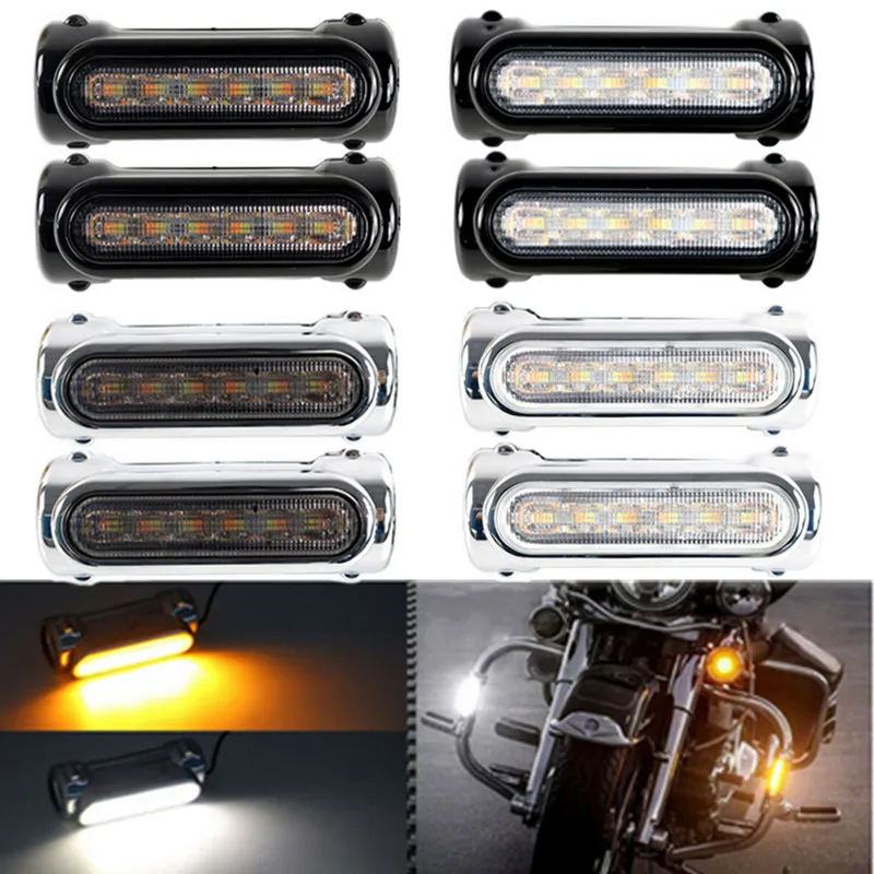 

Pair Motorcycle Highway Bar Switchback LED Driving Turn Signal Light White Amber for Harley Touring for Victory 1.25'' 32MM
