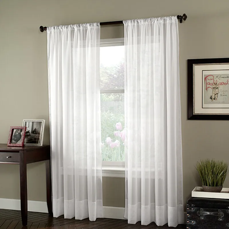Soild white tulle sheer window curtains for living room the bedroom