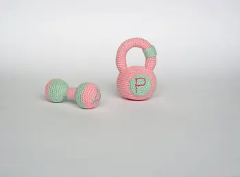 

crocheted Rattle weights with initials dumbbell toy and fitness weight