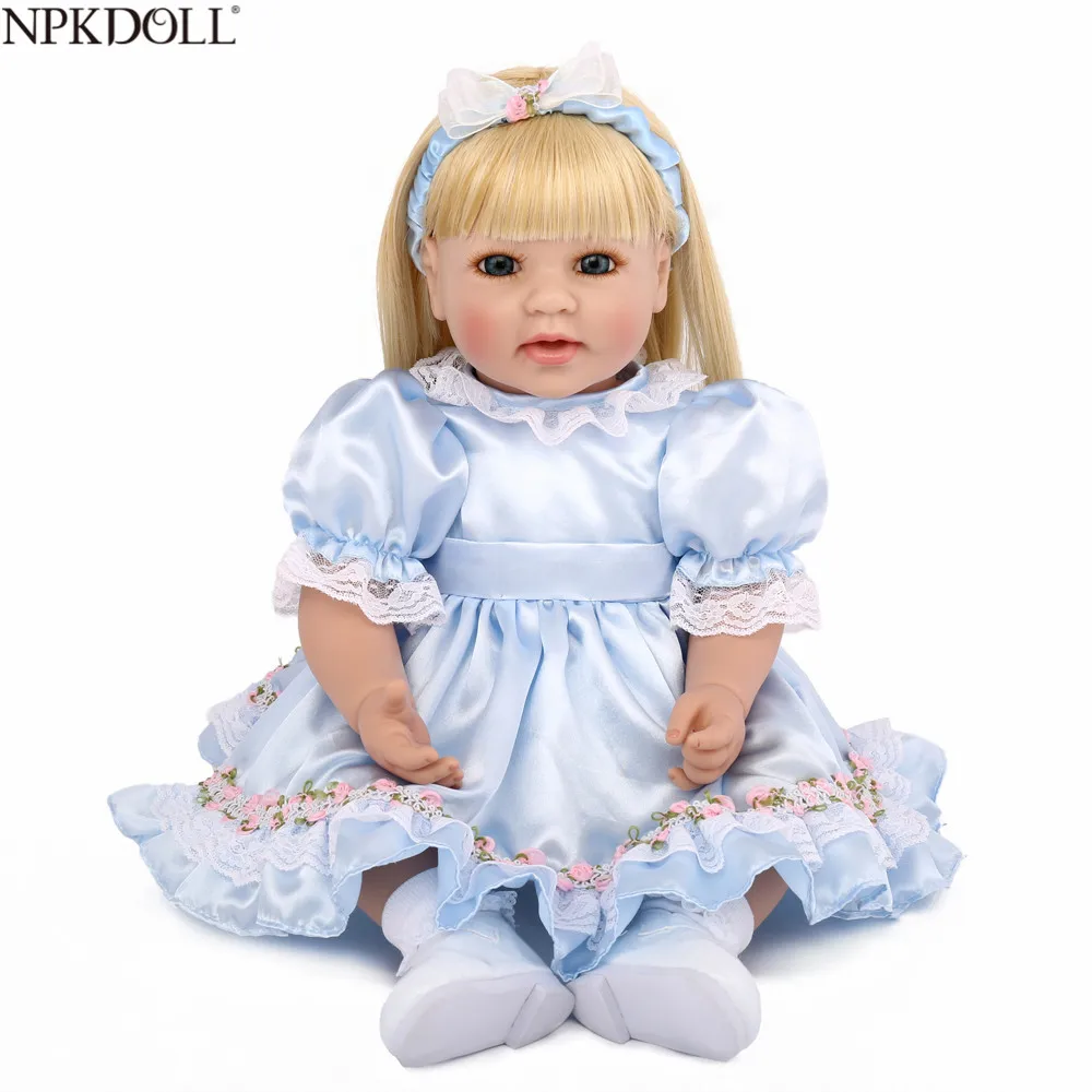 

NPKDOLL 20 inch 50cm Silicone Reborn Baby Dolls Bebe Alive Adorable Realistic Girl Doll Kids Blue Dress Princess Toys Gifts