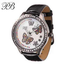 2017 Top Brand Luxury Brand PB Watch Women Austrian Crystal Genuine Leather Strap Waterproof Quartz Wristwatches HL534J relojes