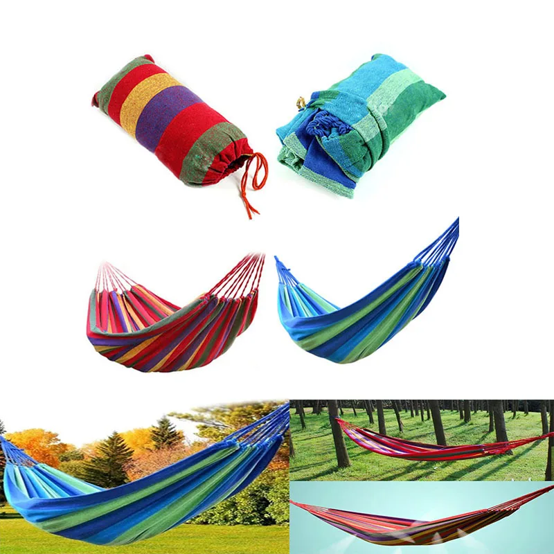 

2colors hammock Striped Portable Outdoor Garden Hammock Hang BED Travel Camping Swing Hanging Bed Canvas Portable Hammock