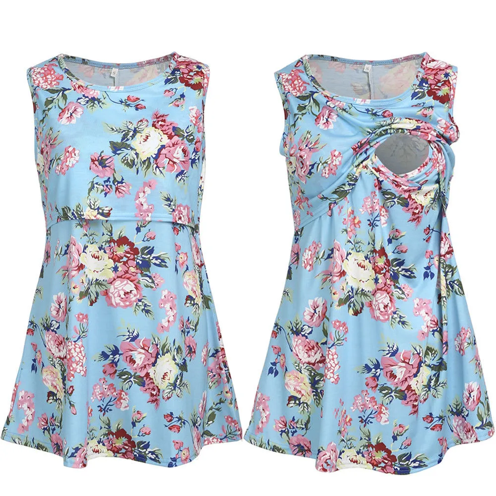 

Fashion Maternity Floral Breastfeeding 2019 Women Clothes Tee Sleeveless Nursing Shirt Tank Tops