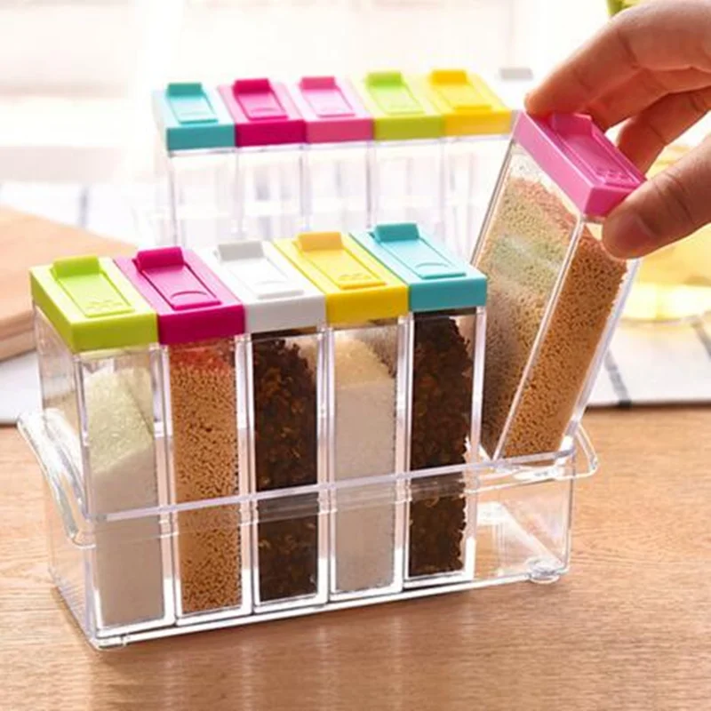 6Pcs / Set Kitchen Seasoning Bottle plastic cruet spice storage bottle