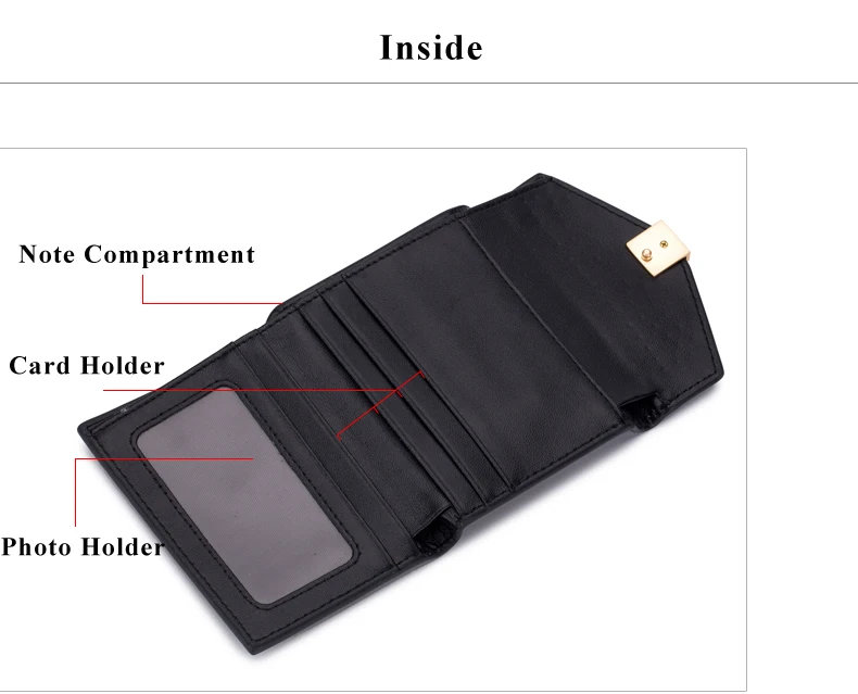 Lomelobo Ladies Rivets Small Wallet Genuine Cow Leather Women Three-Fold Short Personality Wallet Girls Credit Card Holder Purse HPL2627-1 Details (04)