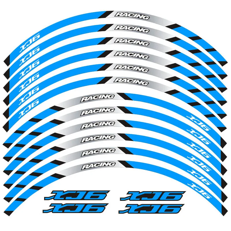 Высокое качество Мотоцикл Передние и задние колеса край внешний обод Стикеры светоотражающие полосы колеса наклейки для YAMAHA XJ6 - Цвет: A blue