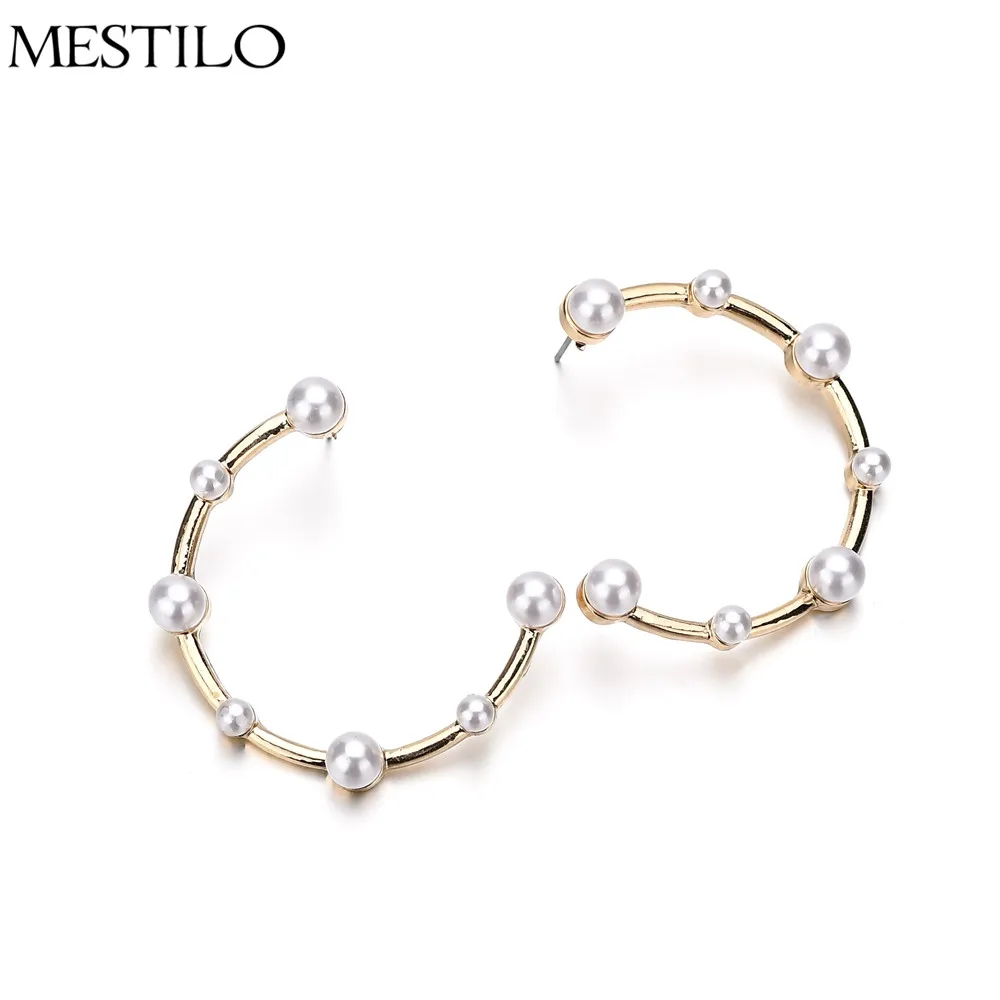 

MESTILO Korean Style Exquisite Imitation Pearls Big Open Round Circle Hoop Earrings For Women Fashion Statement Earrings Brinocs