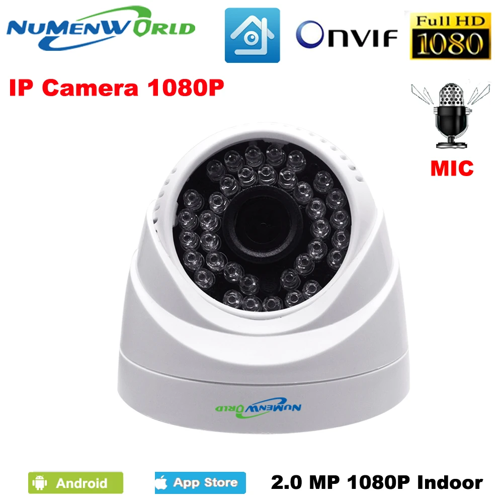 Baratos 2.0MP red IP cam 1080P HD micrófono incorporado CCTV Video vigilancia Domo seguridad IP Cámara ONVIF día noche cámaras web interiores