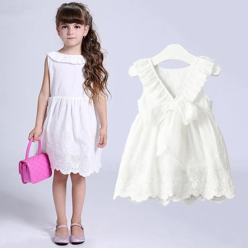 Girl Dresses Solid White Dress 2018 Summer Style Children's Clothing