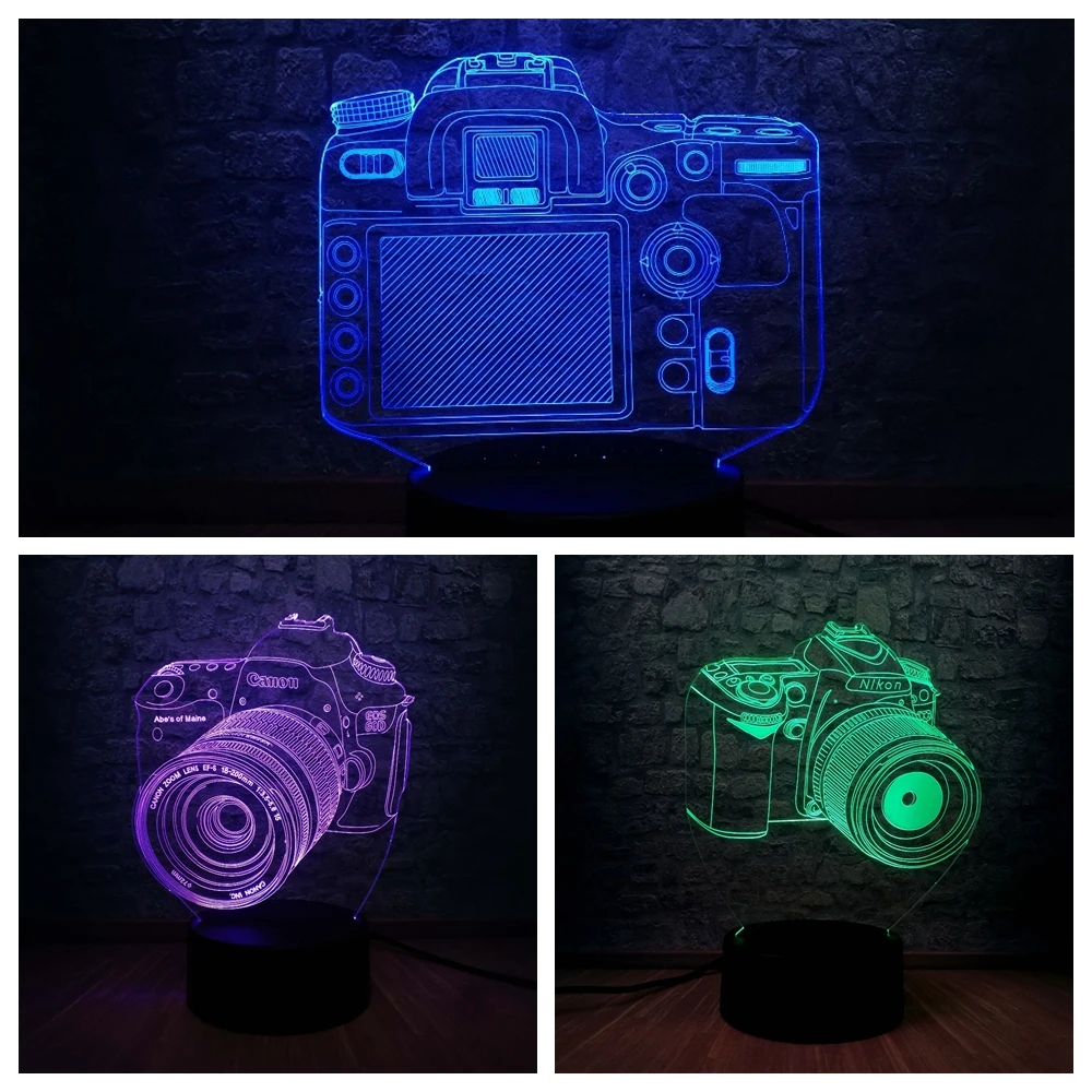

Novelty 3D Acrylic Camera Model Visual lamp 7 Color Change Bedside Table Sleep Night Light Decor Child Xmas Birthday Gift Toy