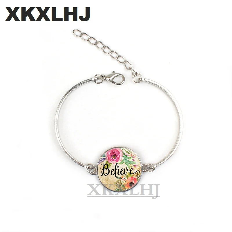 

XKXLHJ Retro Believe Bracelet Letters Printed Glass Dome Bible Rhythm Bracelet Female Bracelet Quote Christian Jewelry Gift