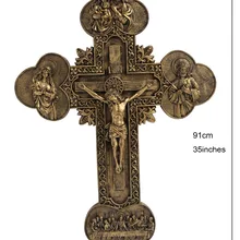 Hankroi 35 дюймов Высота смолы крест Иисус Христос на крест с надписью INRI настенное распятие Античное золото отделка украшение дома Часовня