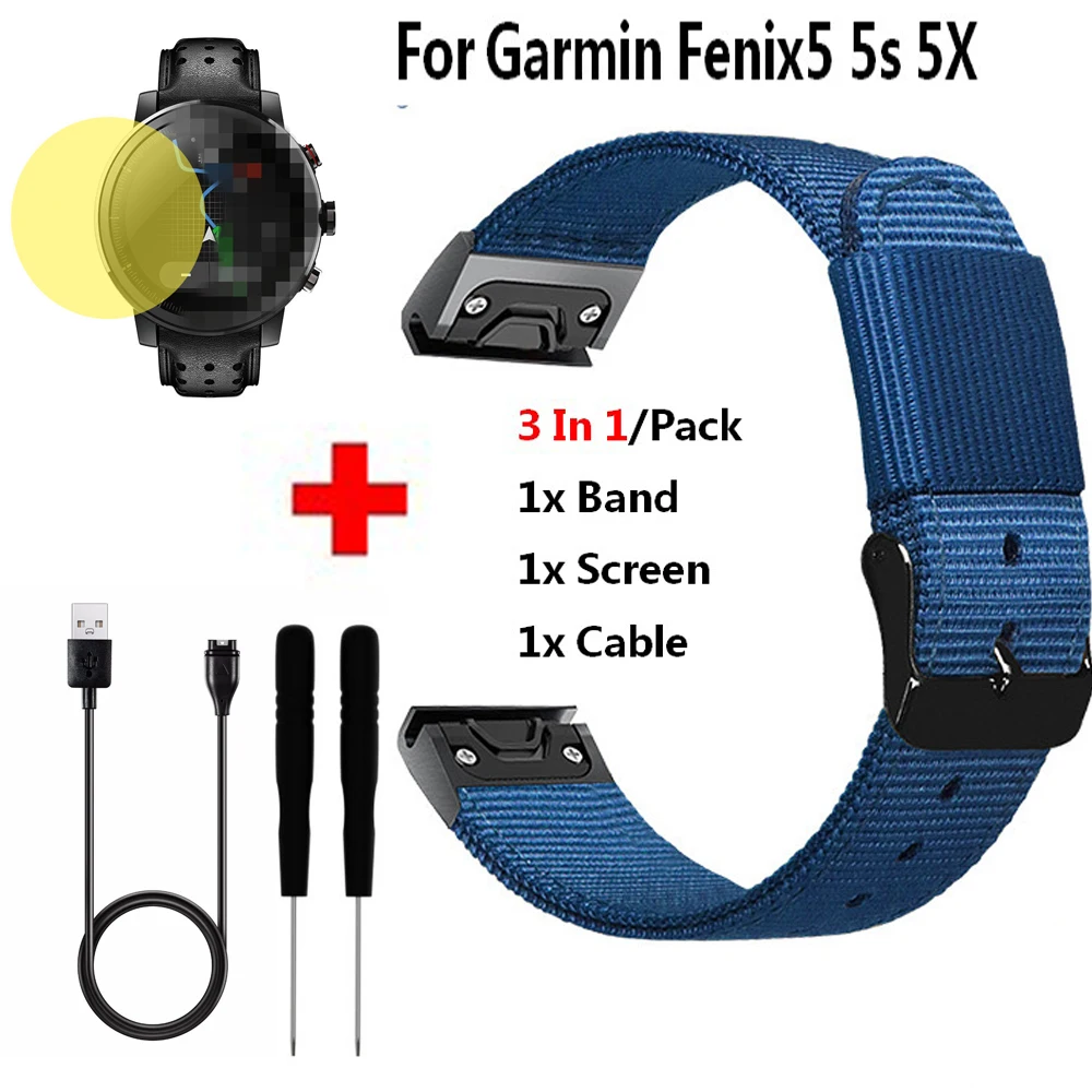 

26 22 20MM Silicone Band for Garmin Fenix 5X 5 5S Strap Quick Release Watchband Screen Film for Garmin Fenix USB Charger Cable