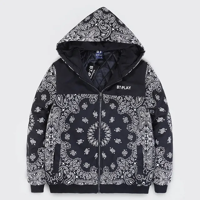 mens paisley bandana hoodie zipper up cotton lined 2016 new men winter