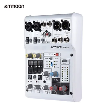 

ammoon AM-4R 6-Channel Sound Card Digital Audio Mixer Mixing Console Built-in 48V Phantom Power Support Powered by 5V Power Bank