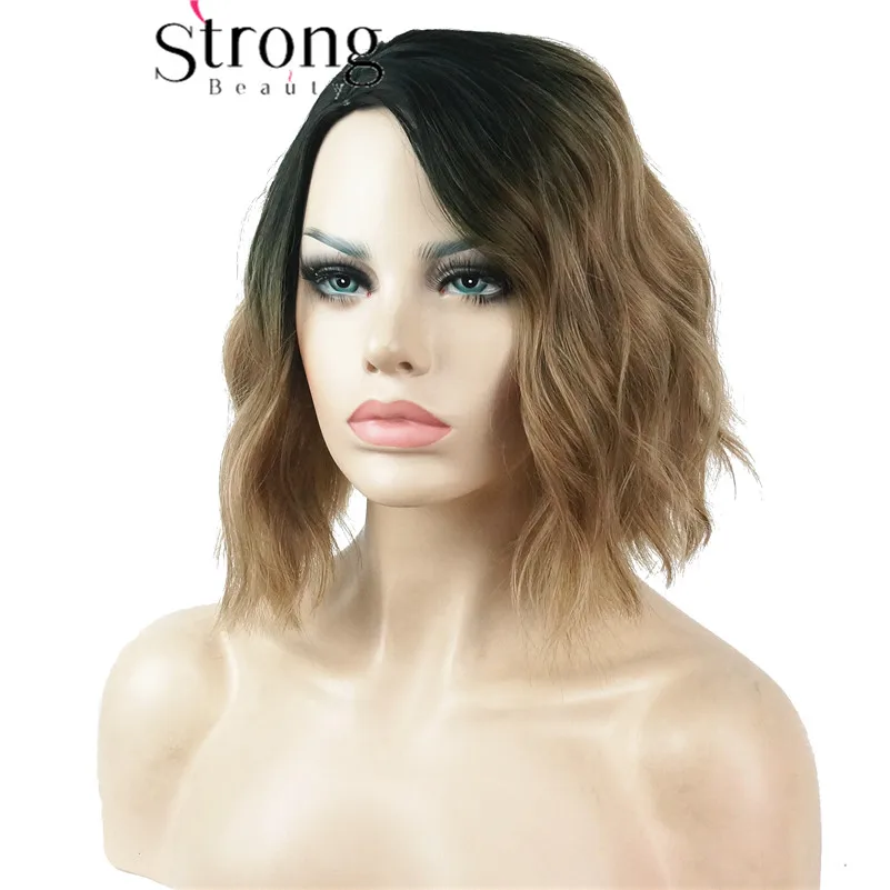 StrongBeauty короткий черный/коричневый Омбре Боб, боковая часть, без челки полный синтетический парик выбор цвета