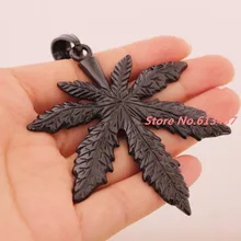 2.32″*2.75″ 31g High Quality Fashion 316L Stainless Steel Black Tone Big Maple Leaf Mens Womens Pendant Necklace Box Chain 23.6″
