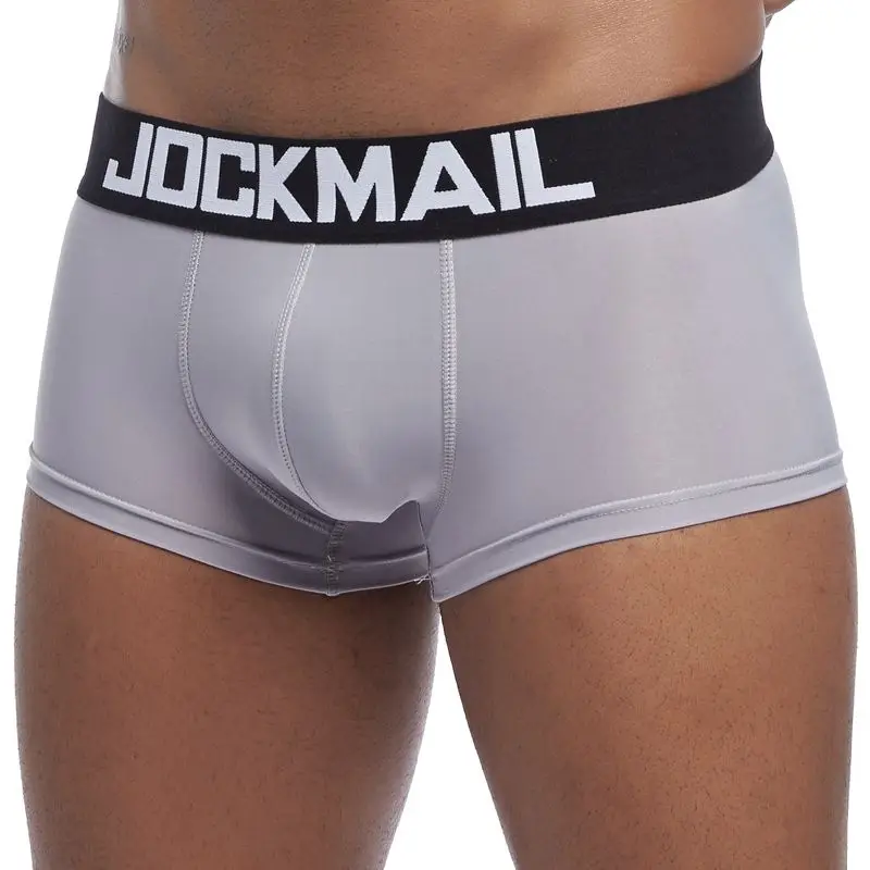 JOCKMAIL, дышащие, крутые трусы-боксеры из льда, шелковое Мужское нижнее белье, сексуальное, cueca, боксеры, U выпуклый, с мешочком для пениса, мужское нижнее белье, боксеры, calzoncillos - Цвет: Ice silk Gray