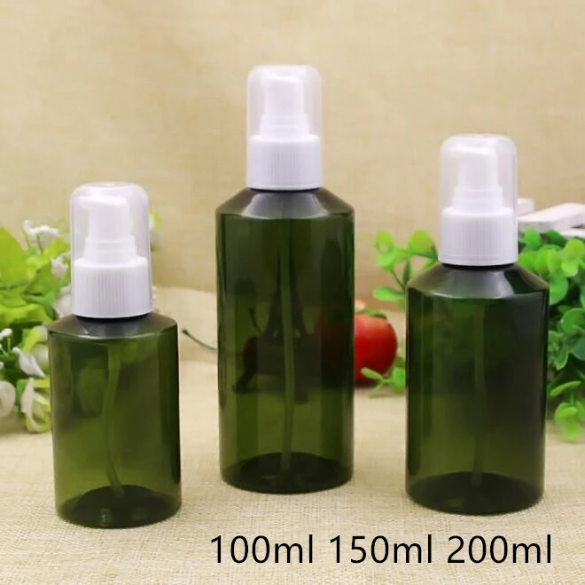 

Free Shipping 100ml 150ml 200ml Empty Green Plastic Pump Packaging Bottle refillable Originales Empty Cosmetic Containers Retail