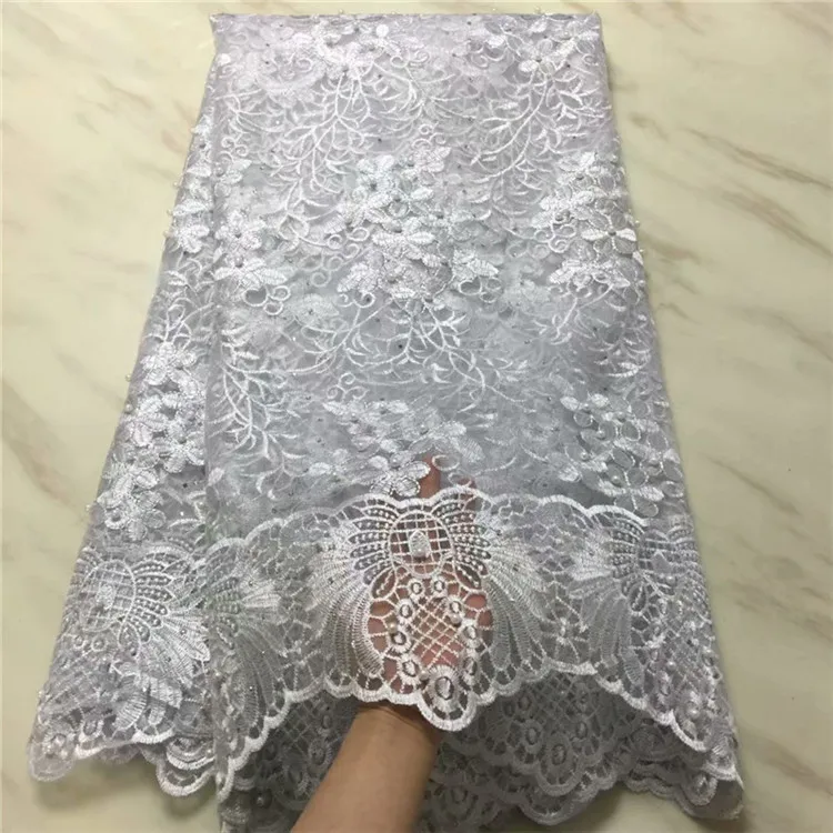 

African Lace Fabric With Flower Guiure Lace Embroidery French Mesh Tulle Laces beads Design For Nigeria India Women Dresses