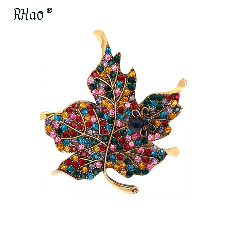 Rhao multi Цвет со стразами кленовые листья Броши контакты шарф женщин Зажимы