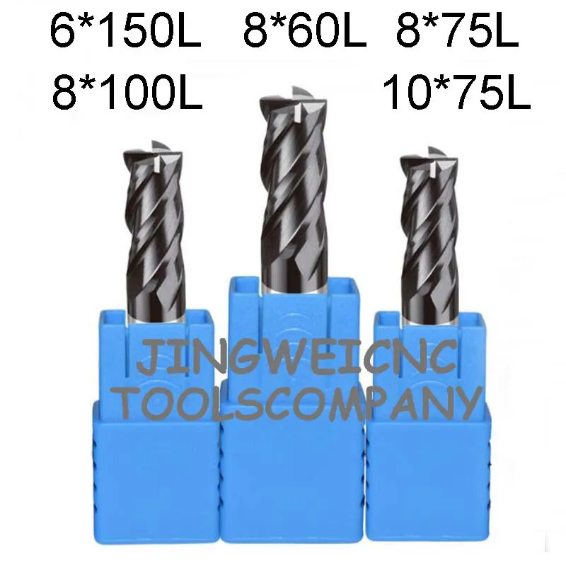 HRC45 Carbide end mill extra long length 6*150mm 8*60mm/75mm/100mm, 10