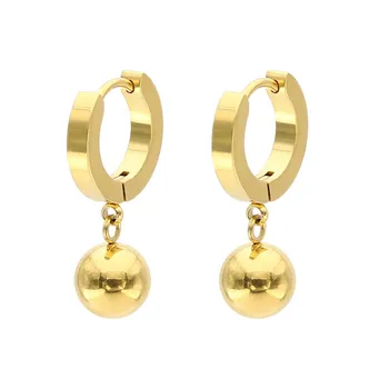 

New Design Stainless steel Hoop Earrings Round Ball Pendant for Women Simple style Ear Jewelry Party Gifts 1piece