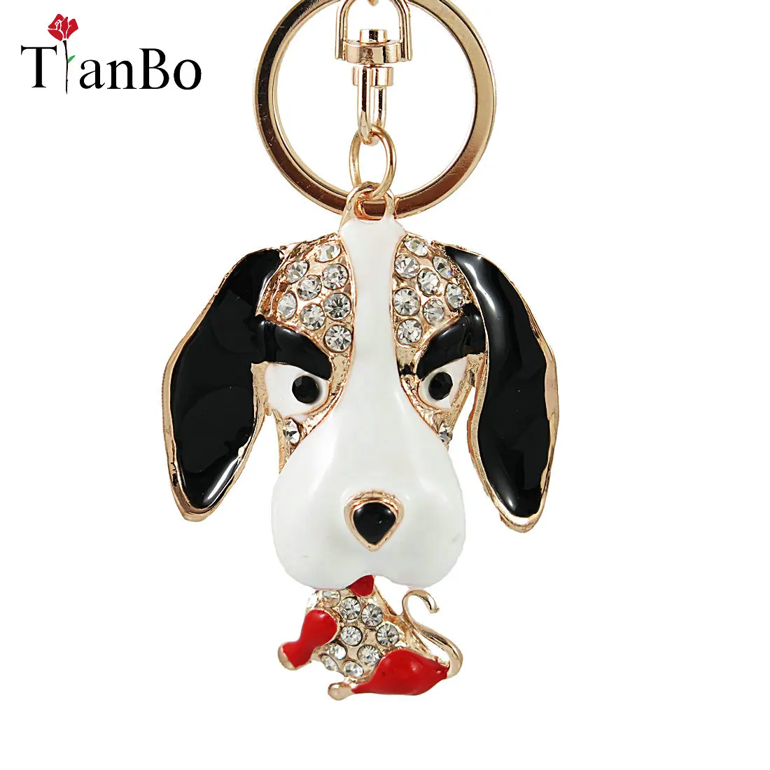 2018 New Charm Lovely Dog Key Chain Crystal Animal Key Pendant Couple