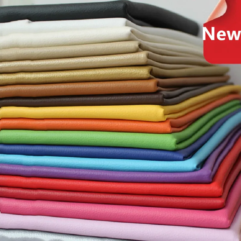  Pure Coloured Litchi Pattern PU Leather Fabric Small Pebbled Faux Artificial Synthetic PU Leather F - 33059444622