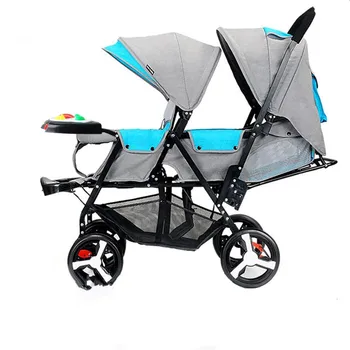 

Ru free shipping !Twin baby strollers baby ultra light foldable can sit reclining double two-seater stroller with Plate