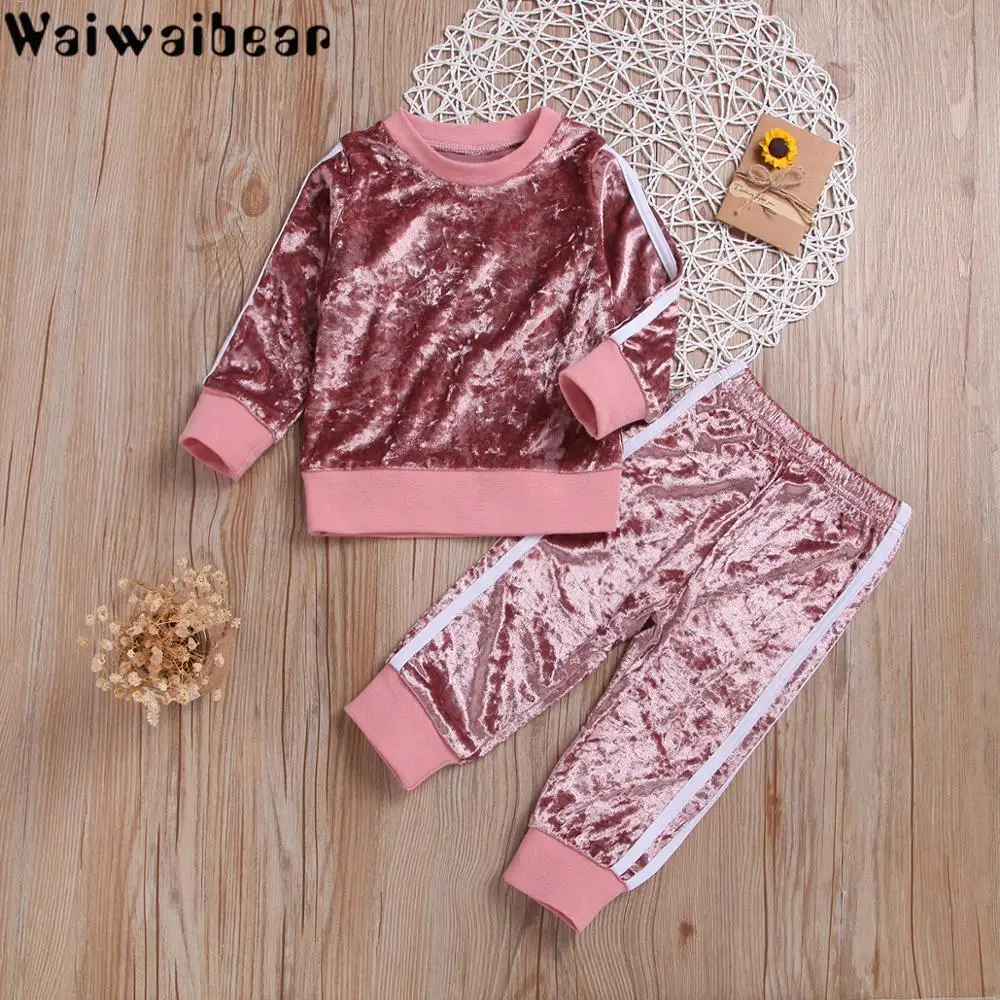 Комплекты для маленьких девочек Waiwaibear детский топ с длинными рукавами + длинные