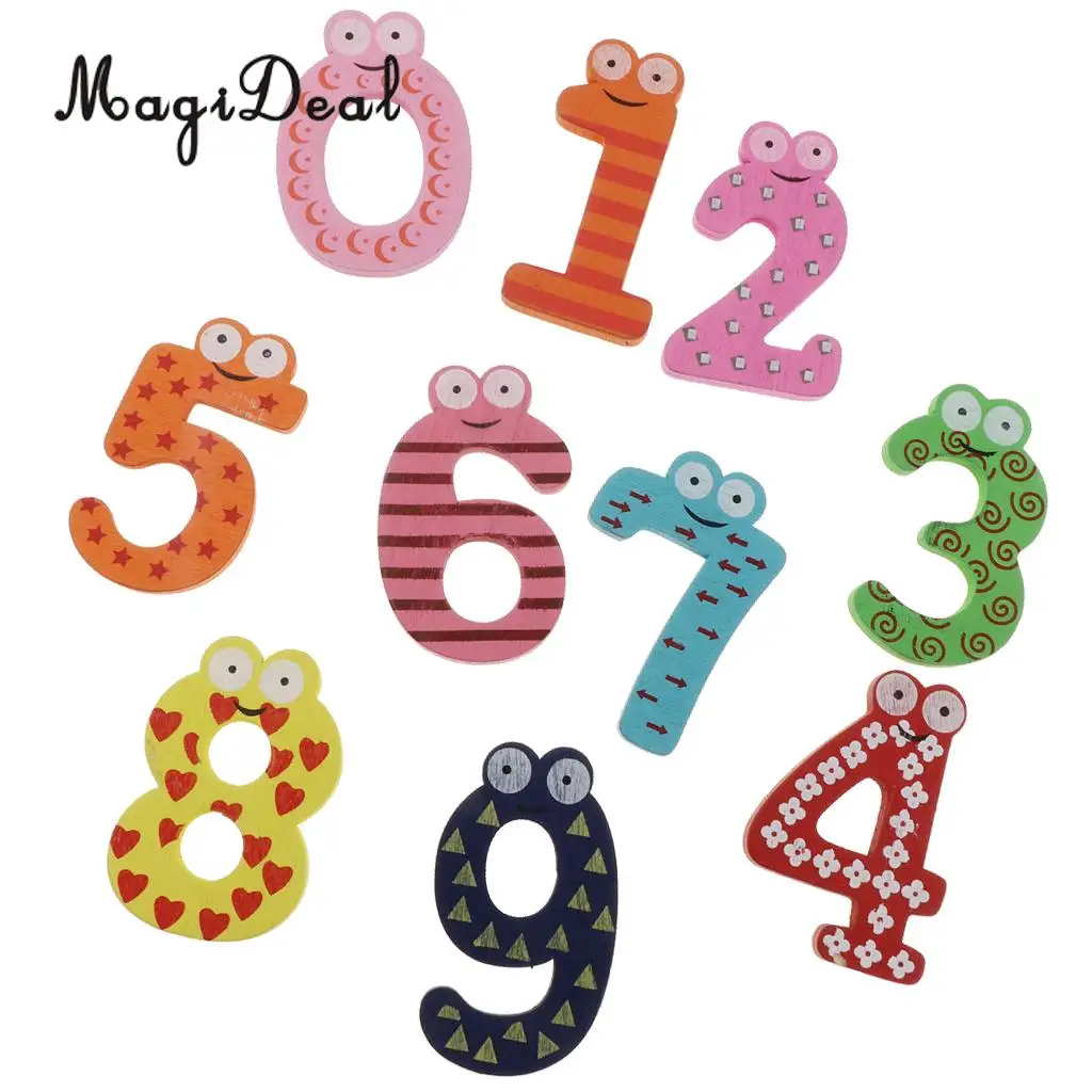 Colorful Wooden Magnetic Number 0 - 9 Marth Learning Wooden Fridge Magnets Kid Educational Mathematics Toys